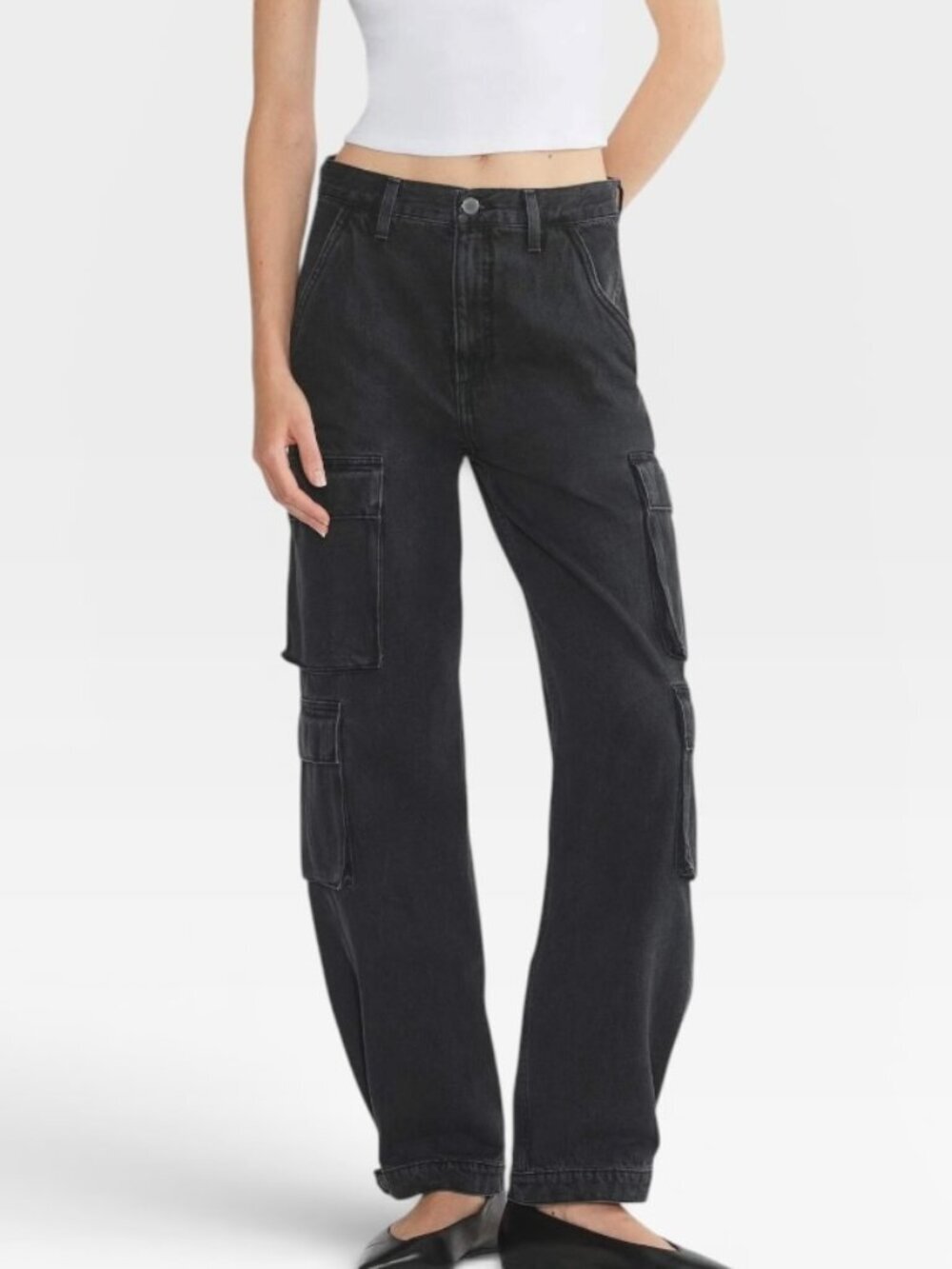 Denim Forum 90s Millie Hi-Rise Cargo Jeans Washed Black
